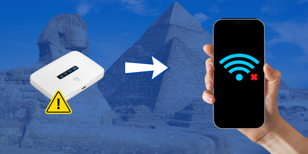 Pocket WiFi device leading to no internet signal on phone in front of Egyptian pyramids