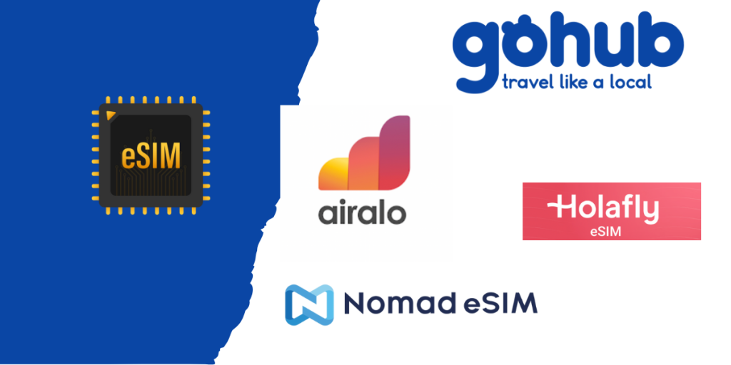 Logos of popular Egypt eSIM providers such as Airalo, Nomad, Holafly, and Gohub