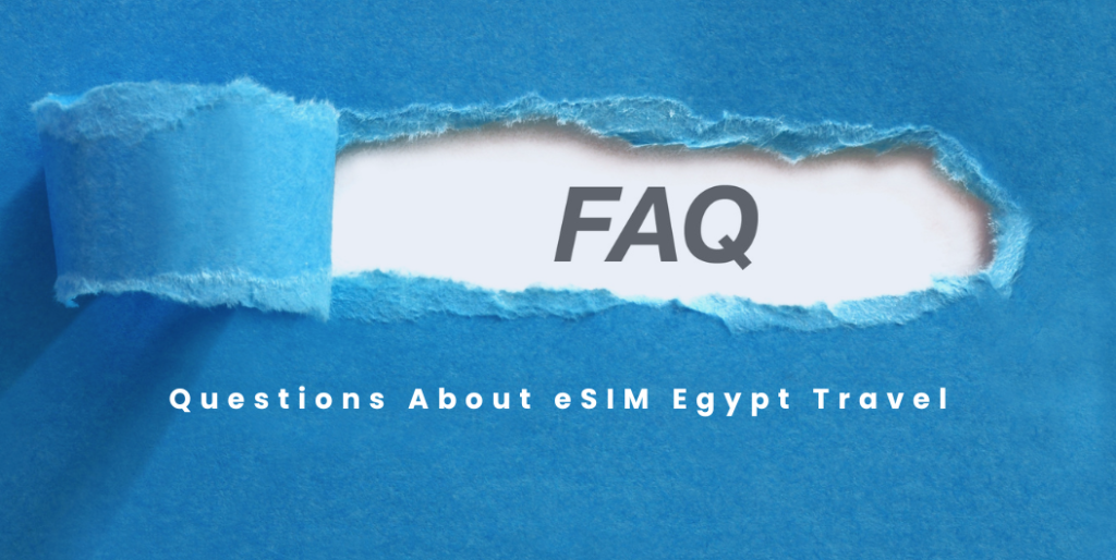 FAQ section banner showing a torn paper effect revealing the text 'FAQ' for eSIM Egypt travel questions