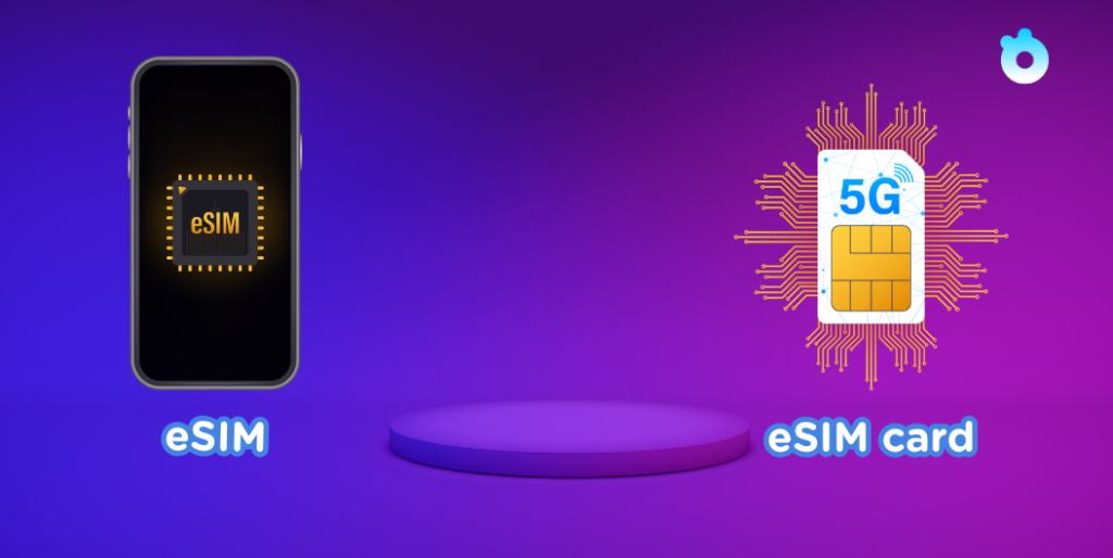 Comparison illustration of physical SIM card versus eSIM for Egypt travel